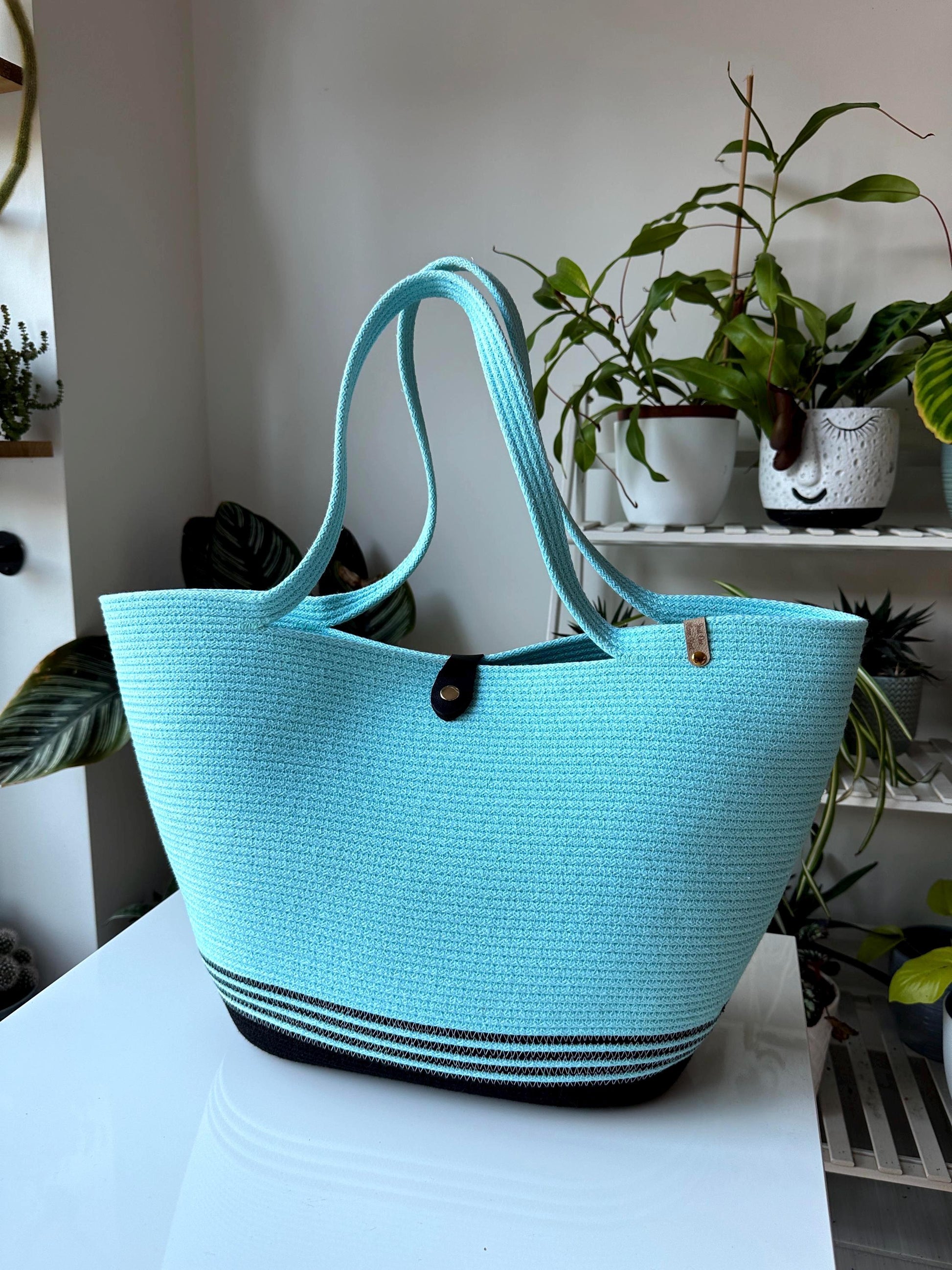 Limpet Shell Black Handmade Zigzag Cotton Cord Bag: UK Crafted Shopper with Eco-Leather Flap