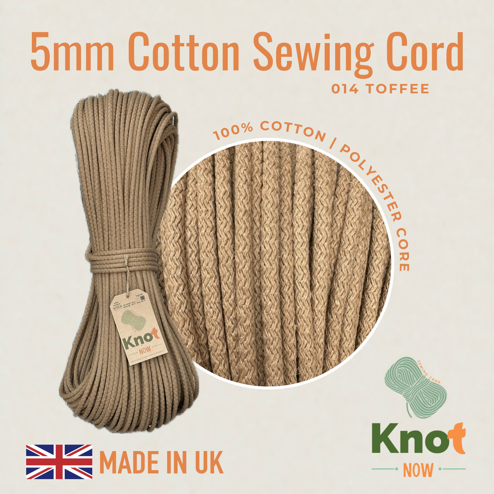 5mm Toffee Beige Brown Cotton Sewing Cord