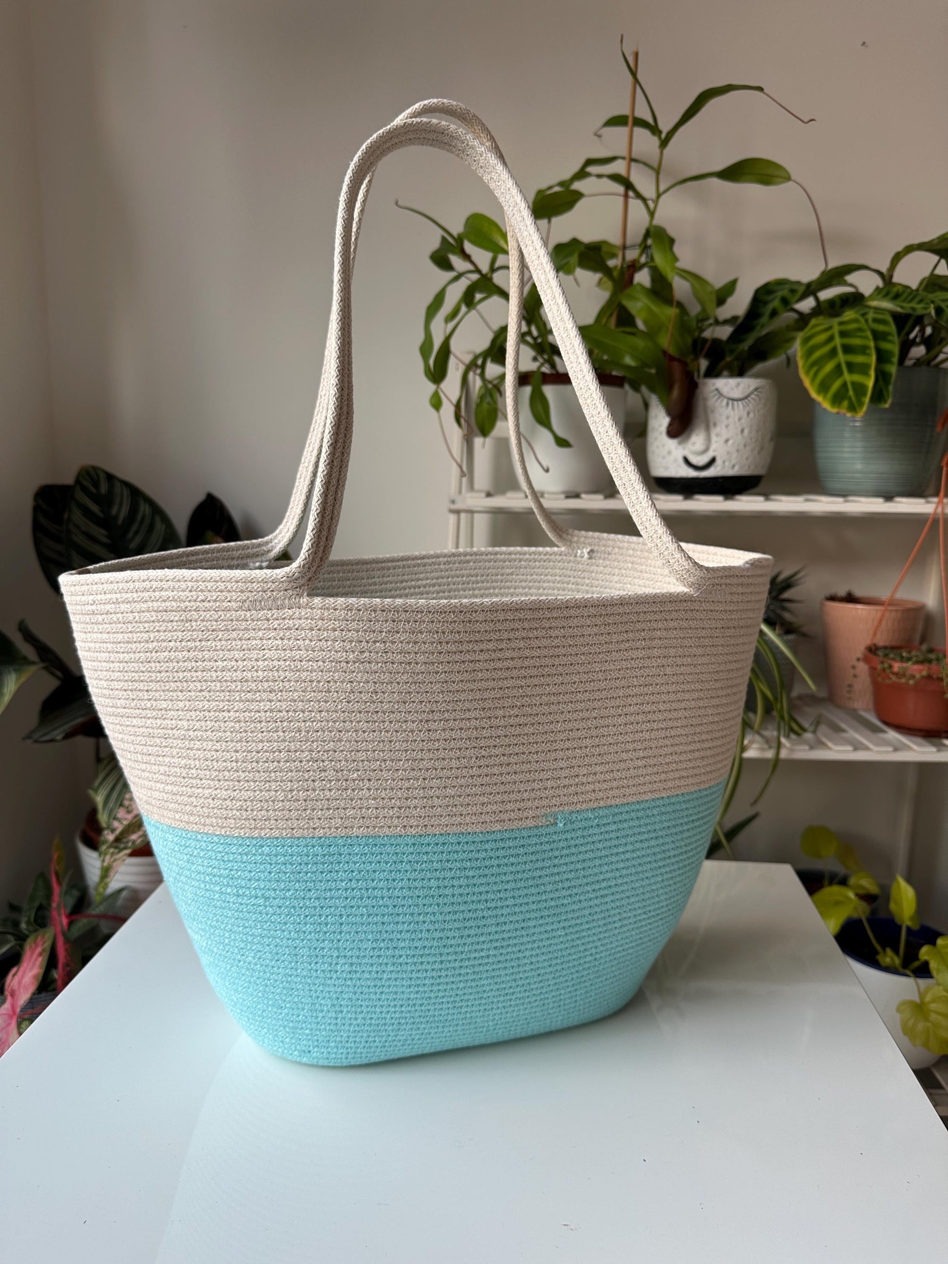 Ecru Limpet Shell Handmade Zigzag Cotton Cord Bag UK Crafted Shopper with Stone Charm