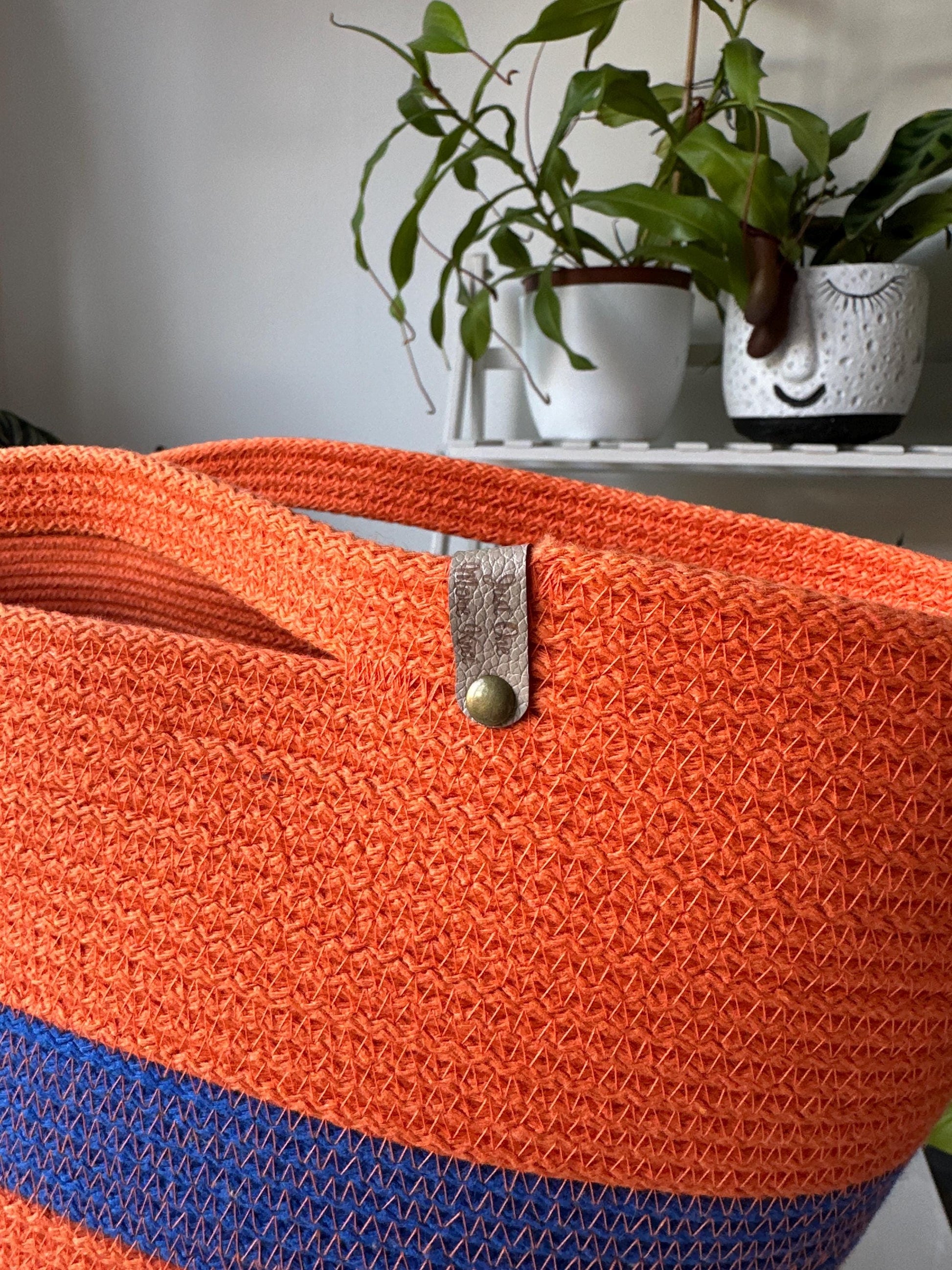 Capri Paradise Blue Handmade Zigzag Cotton Cord Bag: Shopper Tote, UK Made