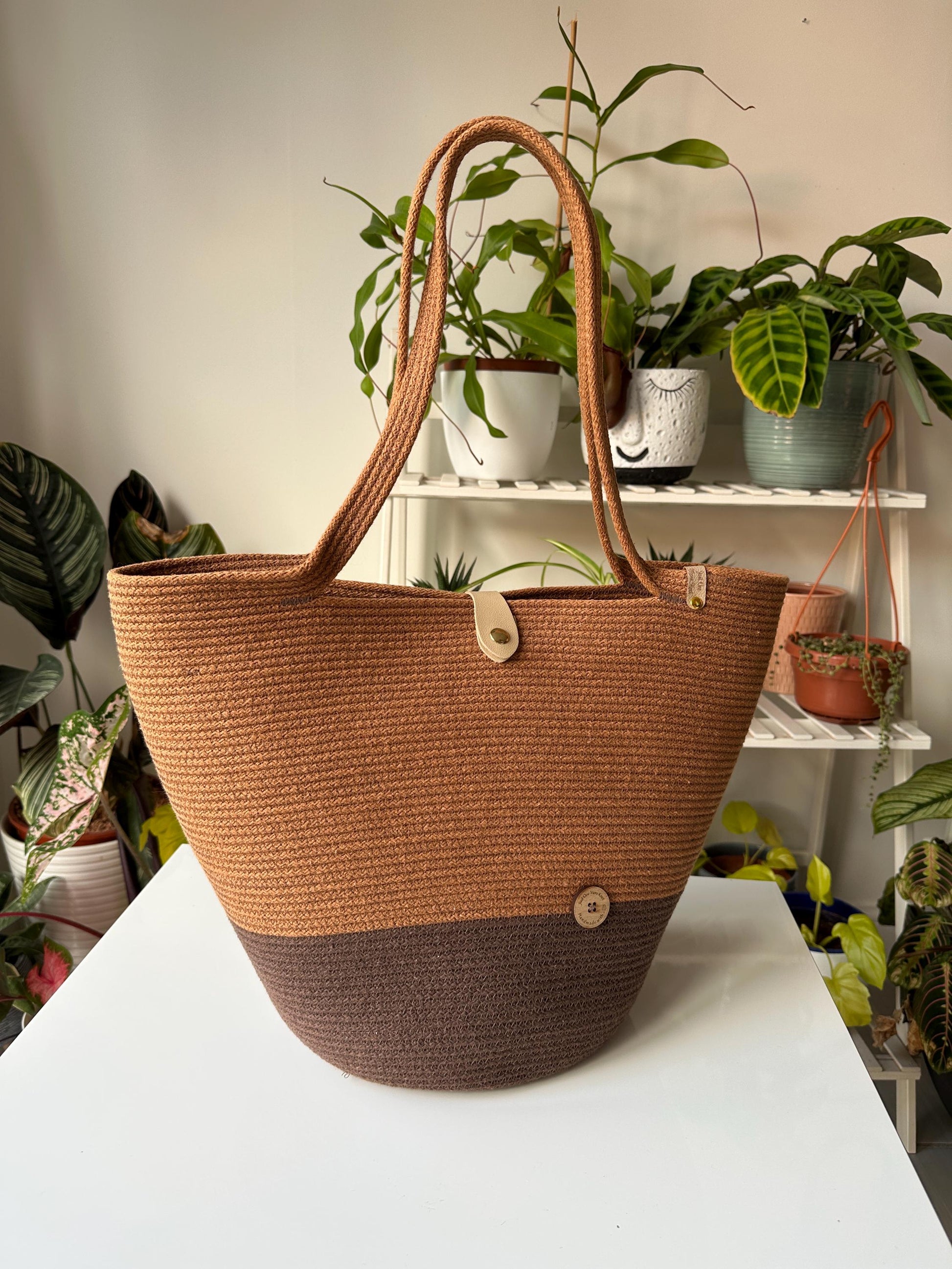 Tobacco Handmade Zigzag Cotton Cord Bag: UK Crafted Shoulder Bag