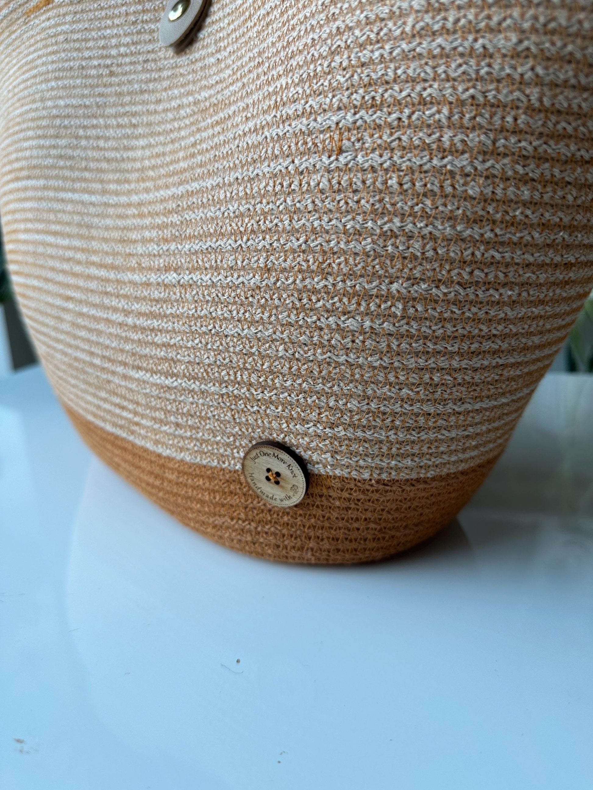 Beige Tobacco Handmade Zigzag Cotton Cord Bag: UK Crafted Shopper with Eco-Leather Flap