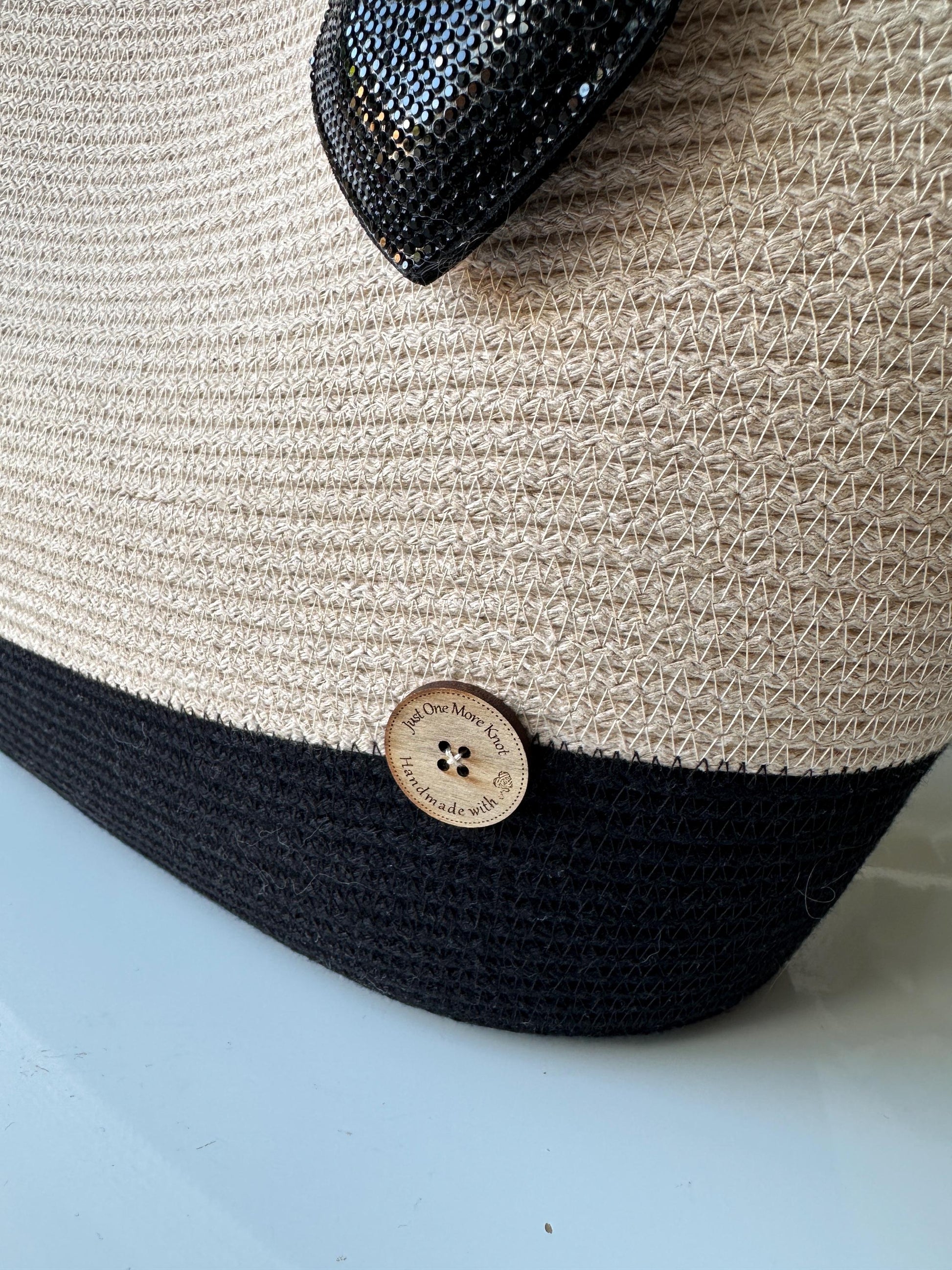 Black Beige Handmade Zigzag Cotton Cord Bag: Eco-Leather Flap, UK Made