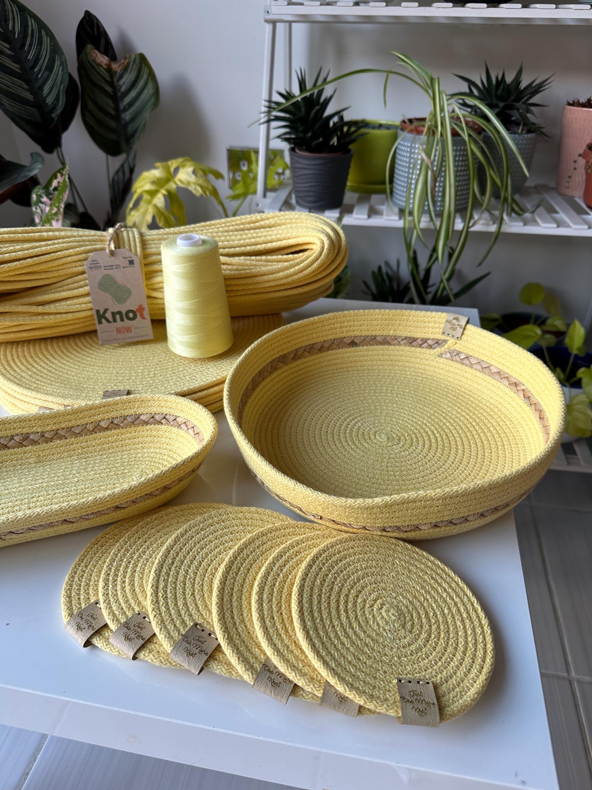 Yellow Natural Table Set – Placemats, Coasters, Cutlery & Fruit Baskets