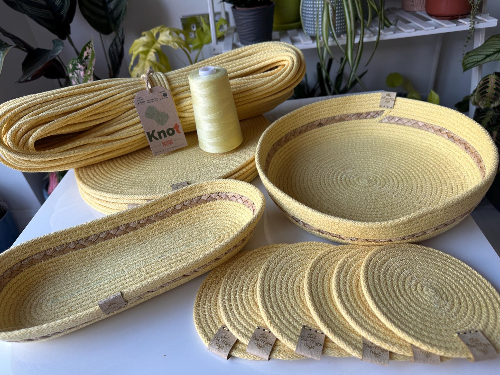 Yellow Natural Table Set – Placemats, Coasters, Cutlery & Fruit Baskets