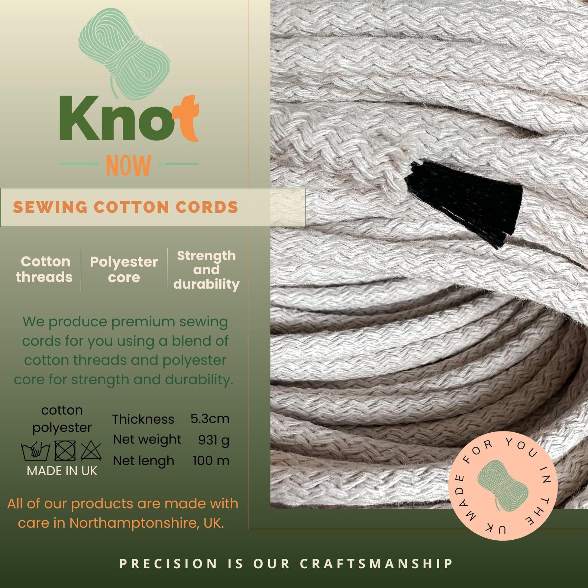 5mm Tabacco Brown Cotton Sewing Cord