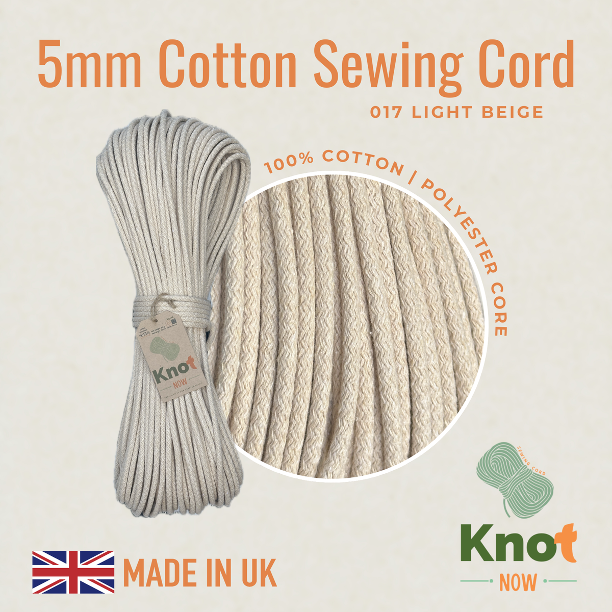 5mm Light Beige Cotton Sewing Cord