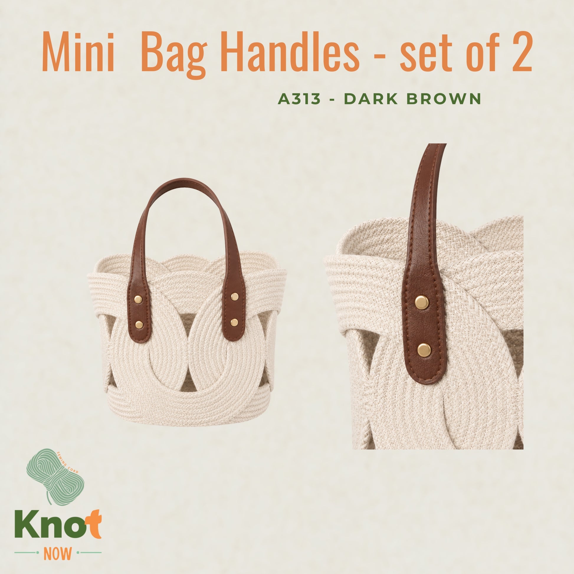 Mini Faux Leather Bag Handles with Gold Rivets – Set of 2