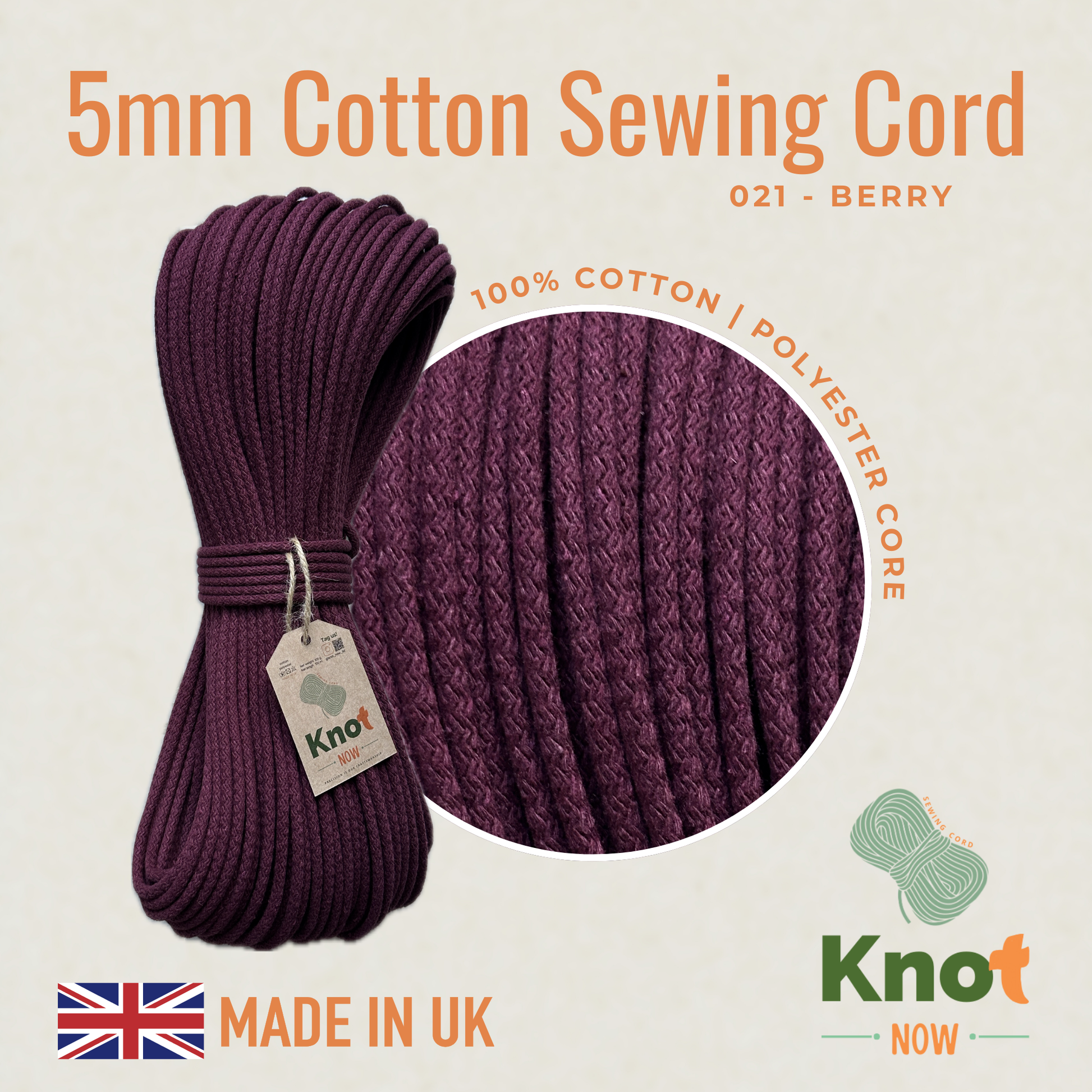 5mm Berry Cotton Sewing Cord