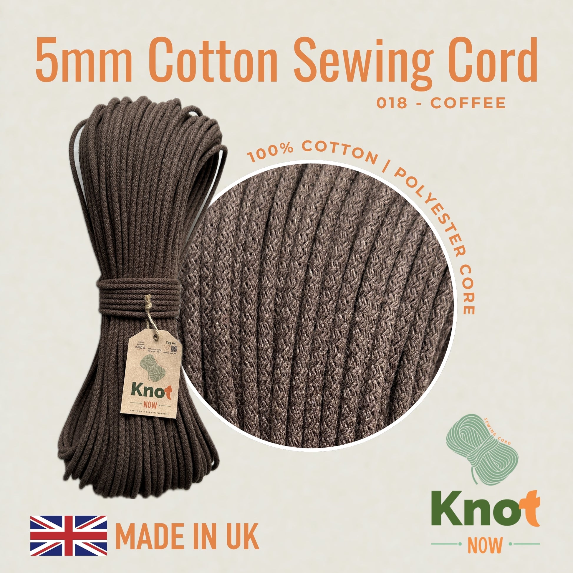 5mm Coffee Cotton Sewing Cord