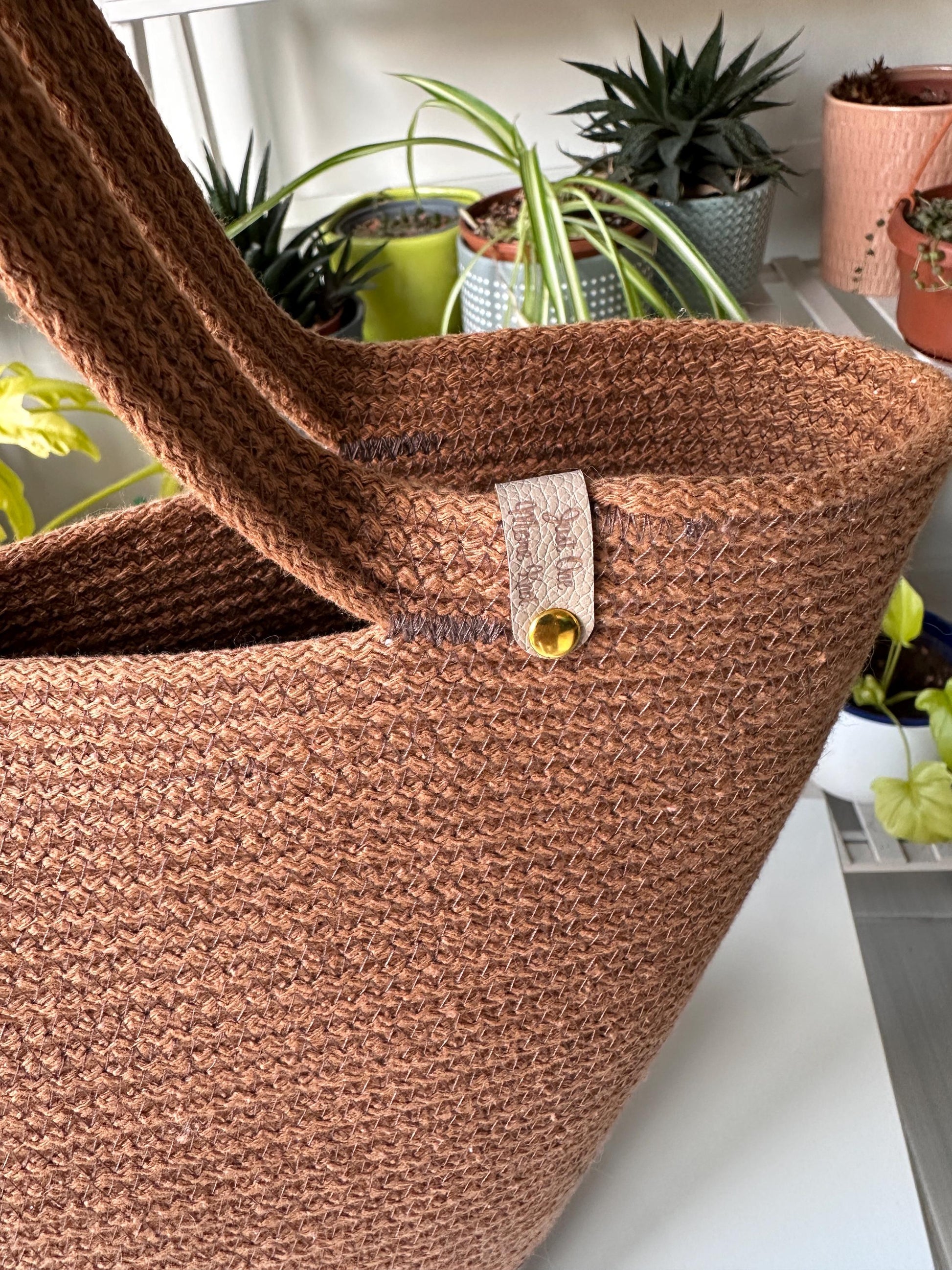 Tobacco Handmade Zigzag Cotton Cord Bag: UK Crafted Shoulder Bag