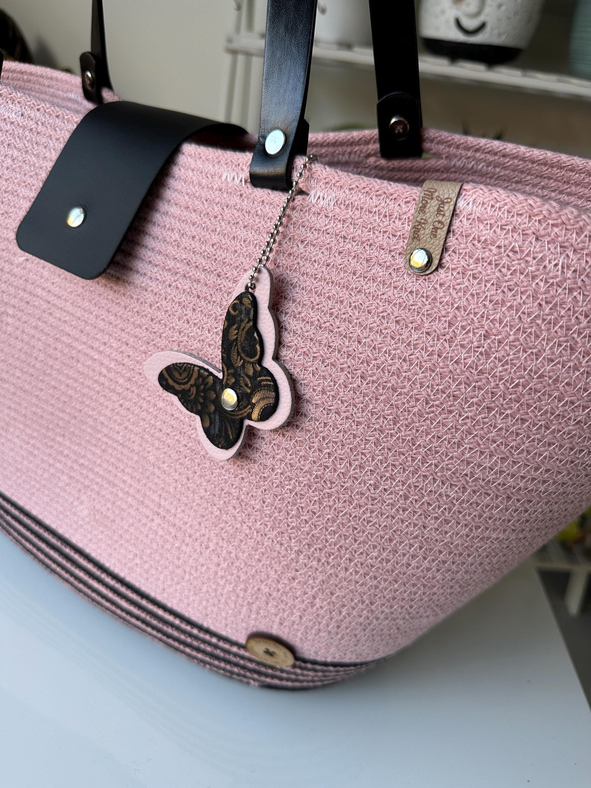 Candy Heart Black  Zigzag Cotton Rope Bag: UK Crafted Shopper with Eco-Leather Flap