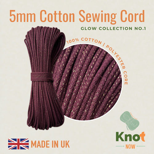 5mm Berry / Gold Cotton Sewing Cord  Glow Collection