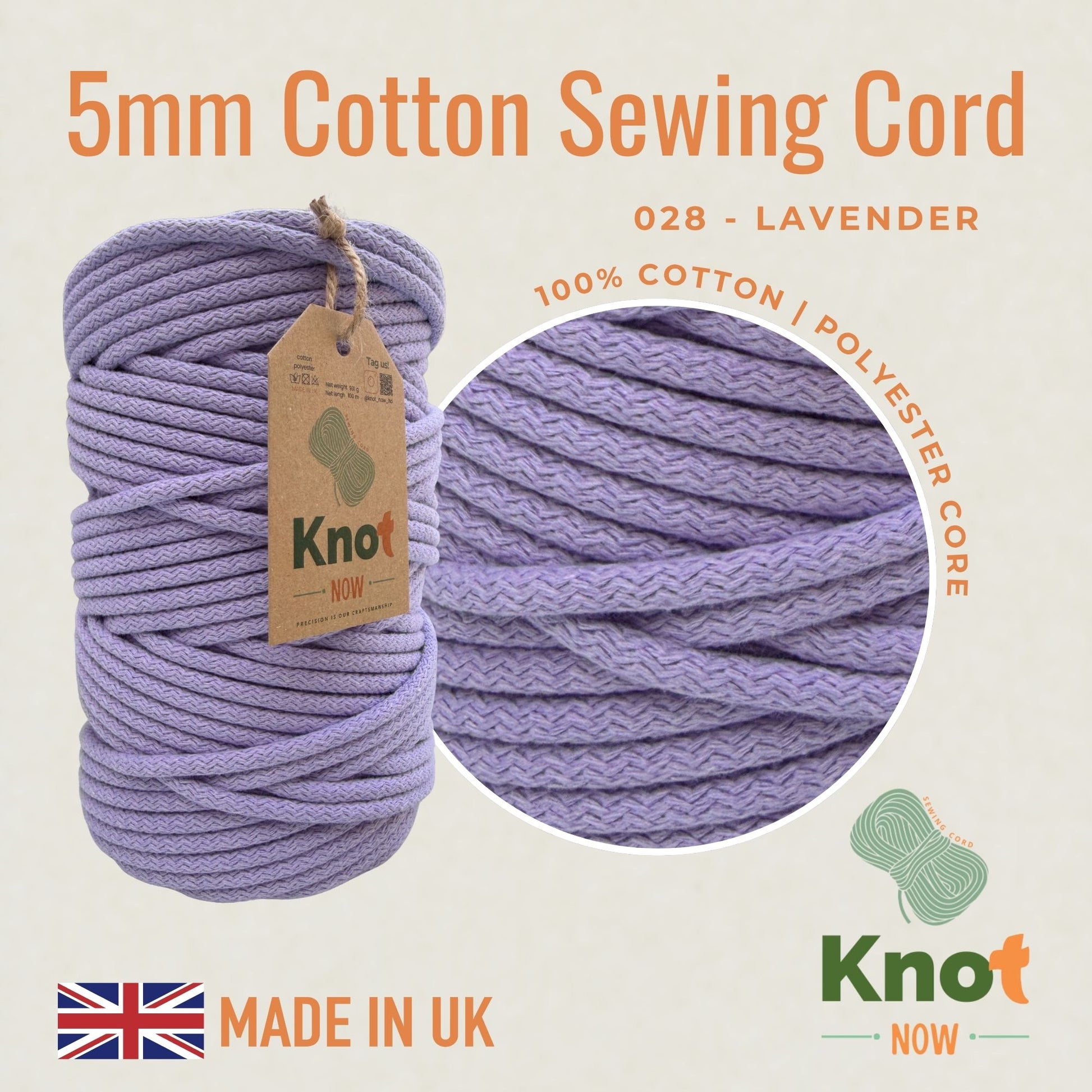 Lavender 5mm Cotton Sewing Cord