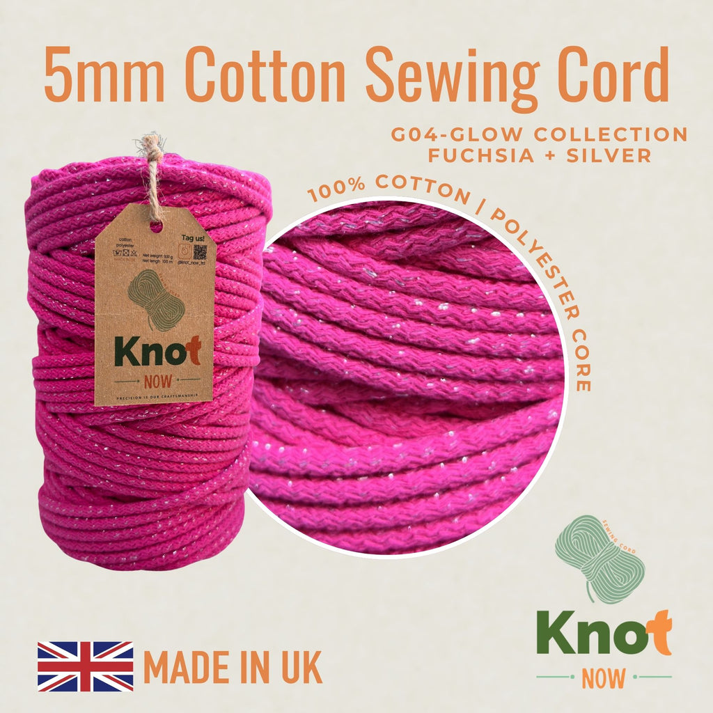 Fuchsia / Silver Cotton Sewing Cord  Glow Collection