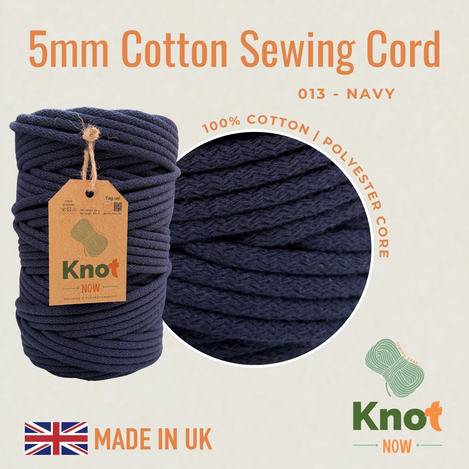 5mm Navy Cotton Sewing Cord