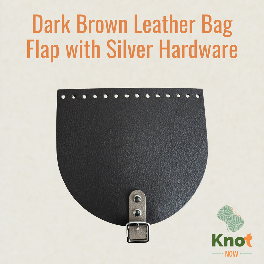 Dark Brown Leather Bag Flap with Silver Hardware