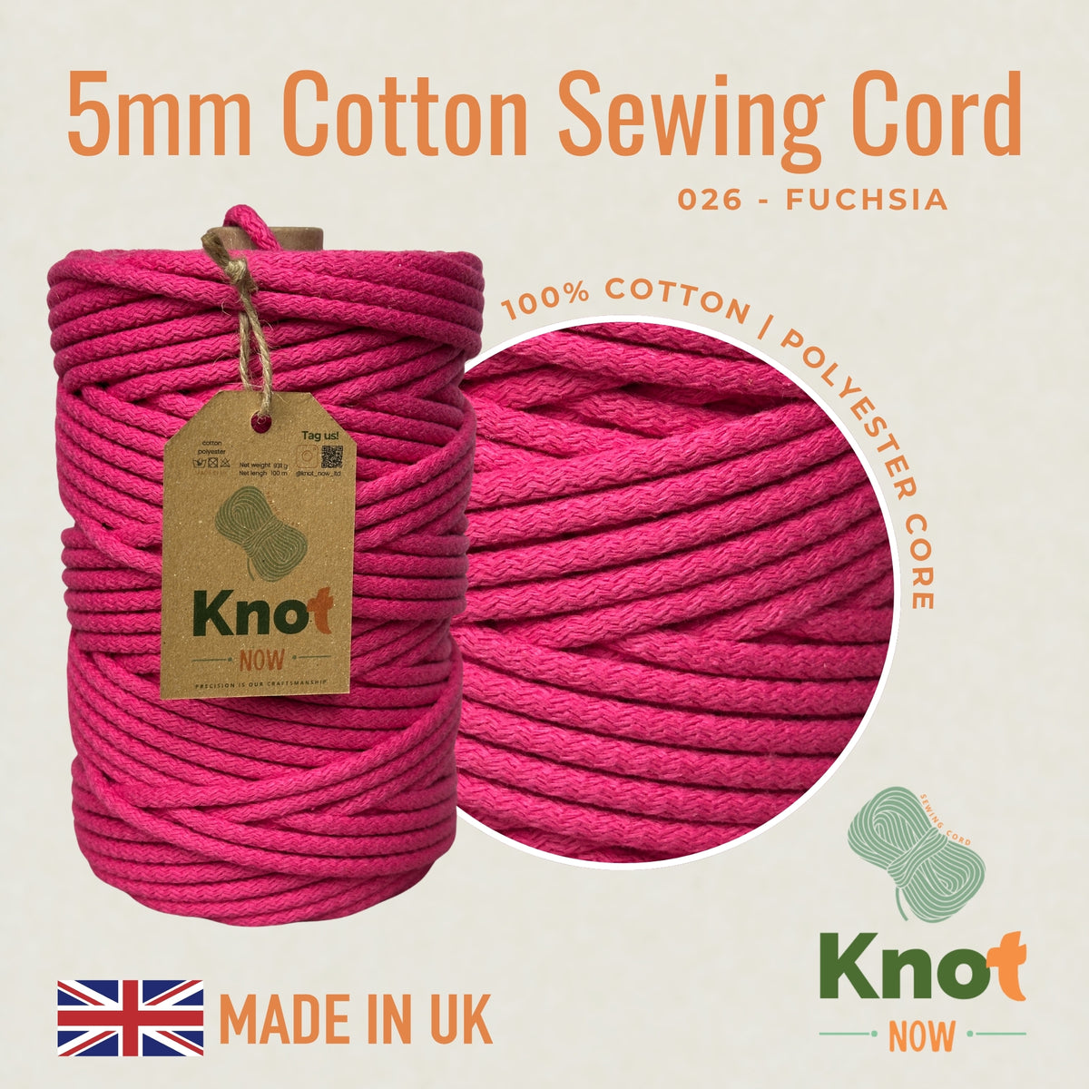 Fuchsia pink 5mm cord for handmade accessories and home décor