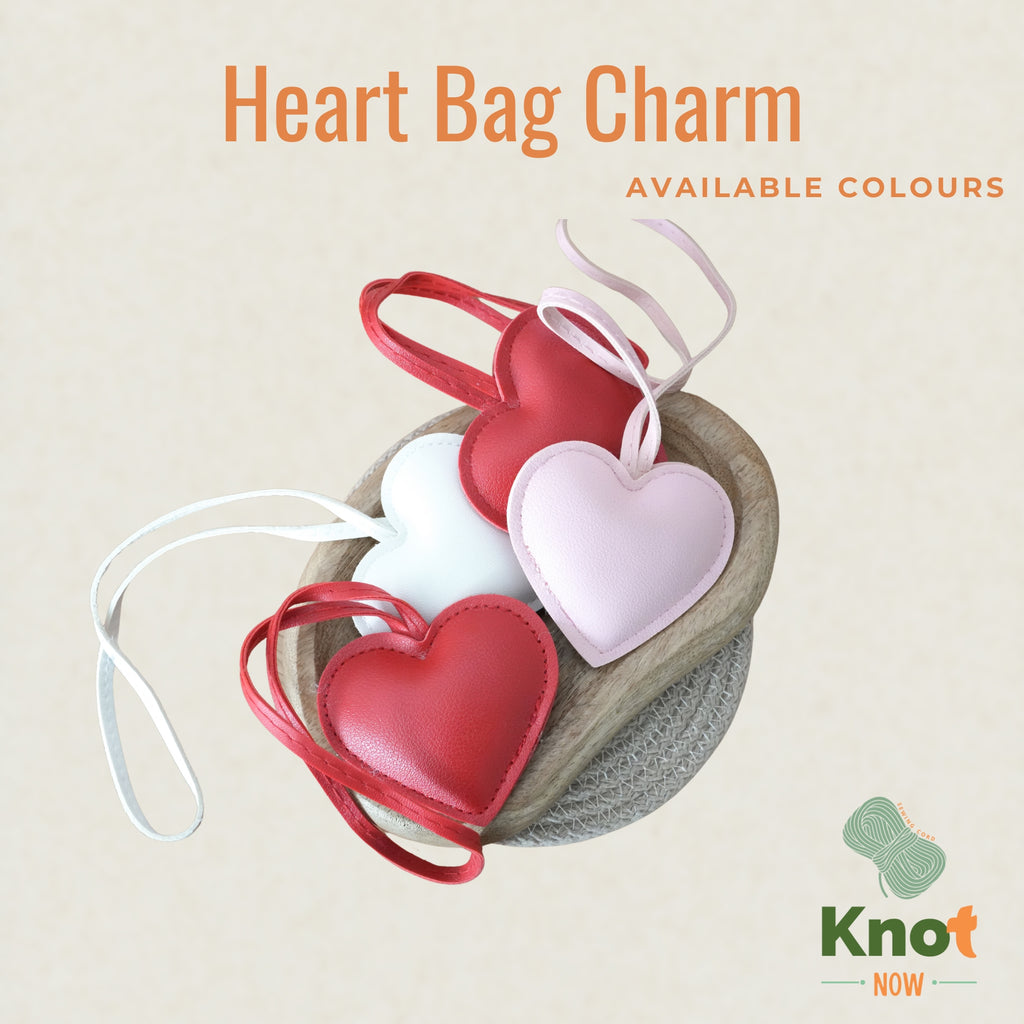 Heart Bag Charm – Padded Keyring with Faux Leather Hanger