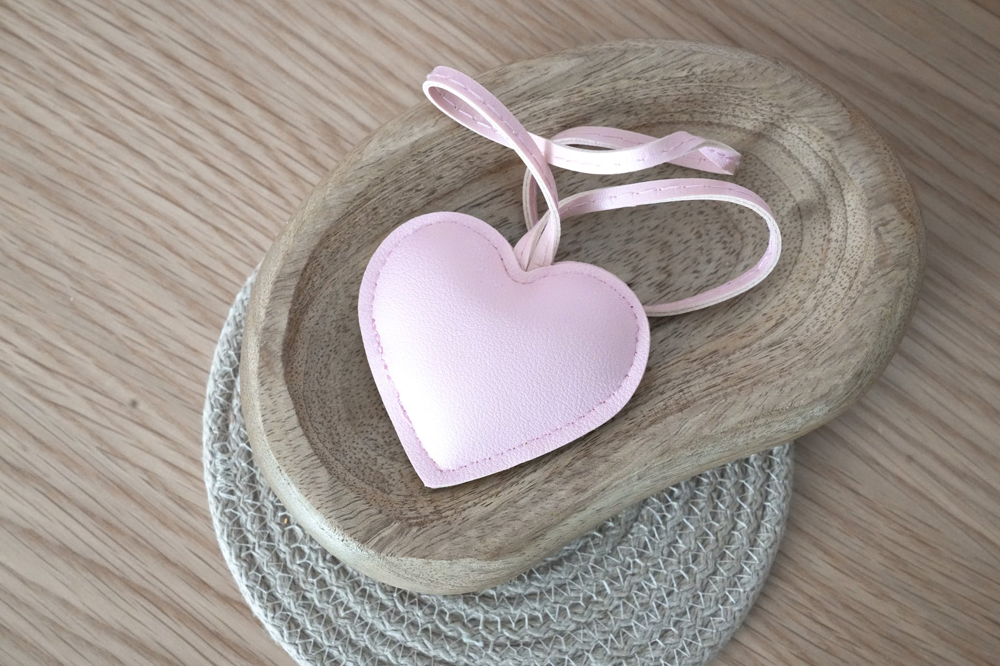 Heart Bag Charm – Padded Keyring with Faux Leather Hanger