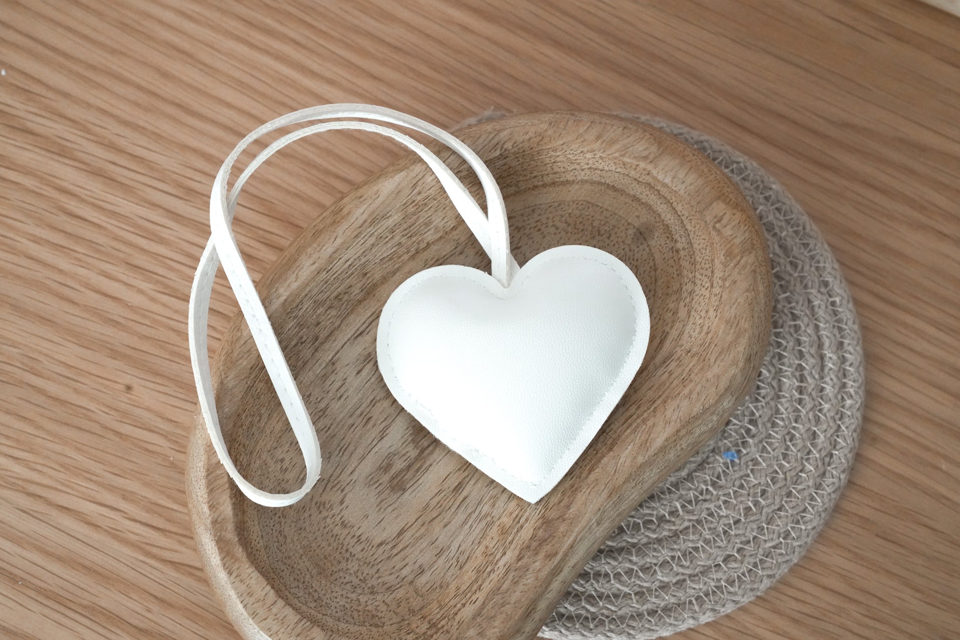 Heart Bag Charm – Padded Keyring with Faux Leather Hanger