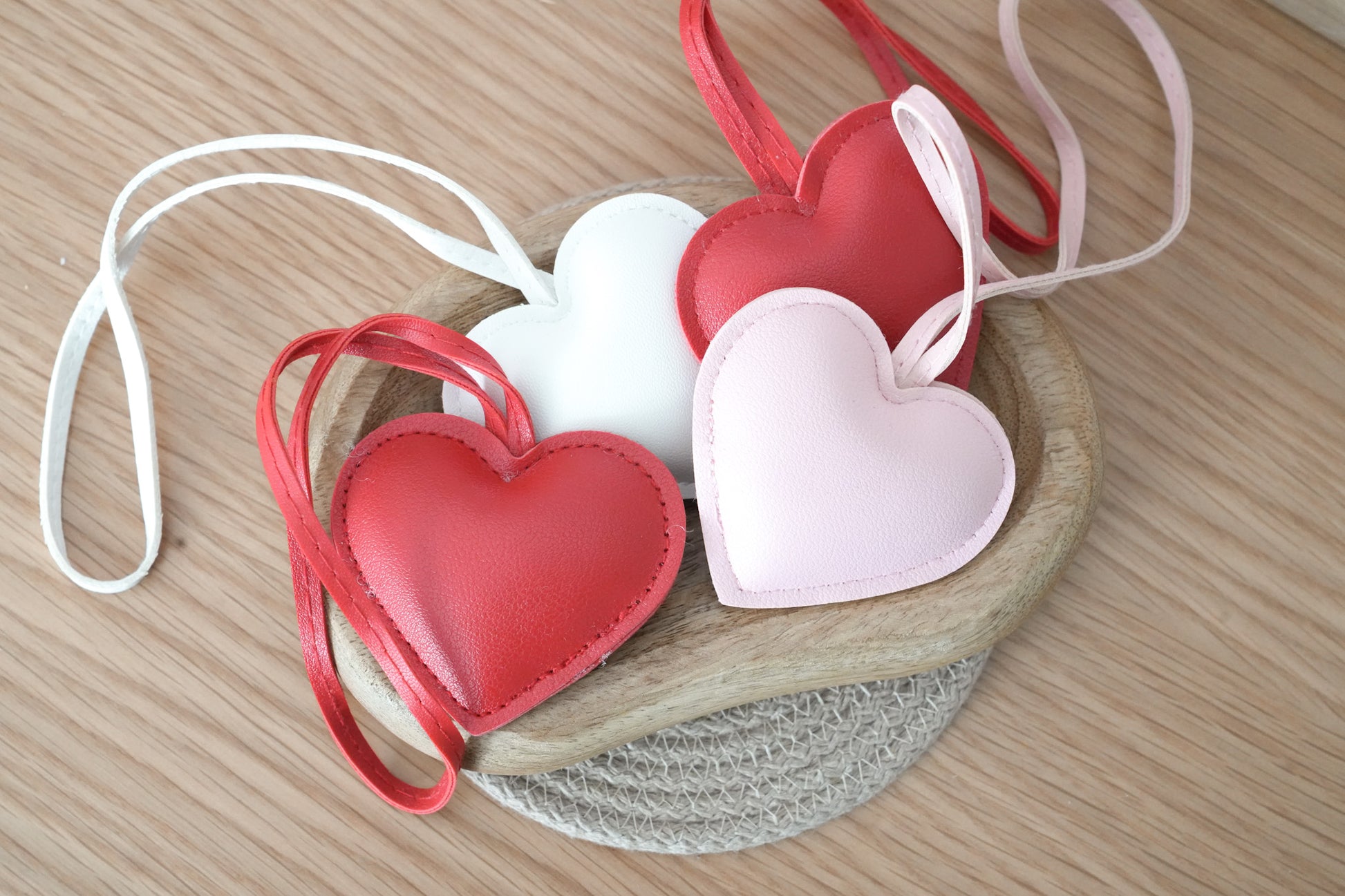 Heart Bag Charm – Padded Keyring with Faux Leather Hanger