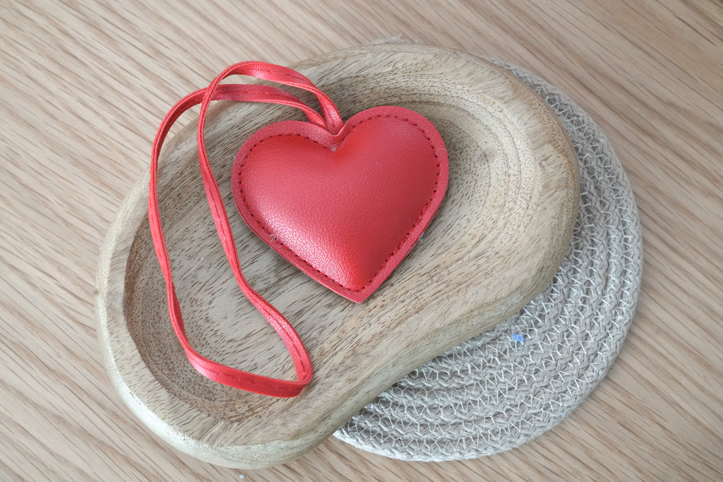 Heart Bag Charm – Padded Keyring with Faux Leather Hanger