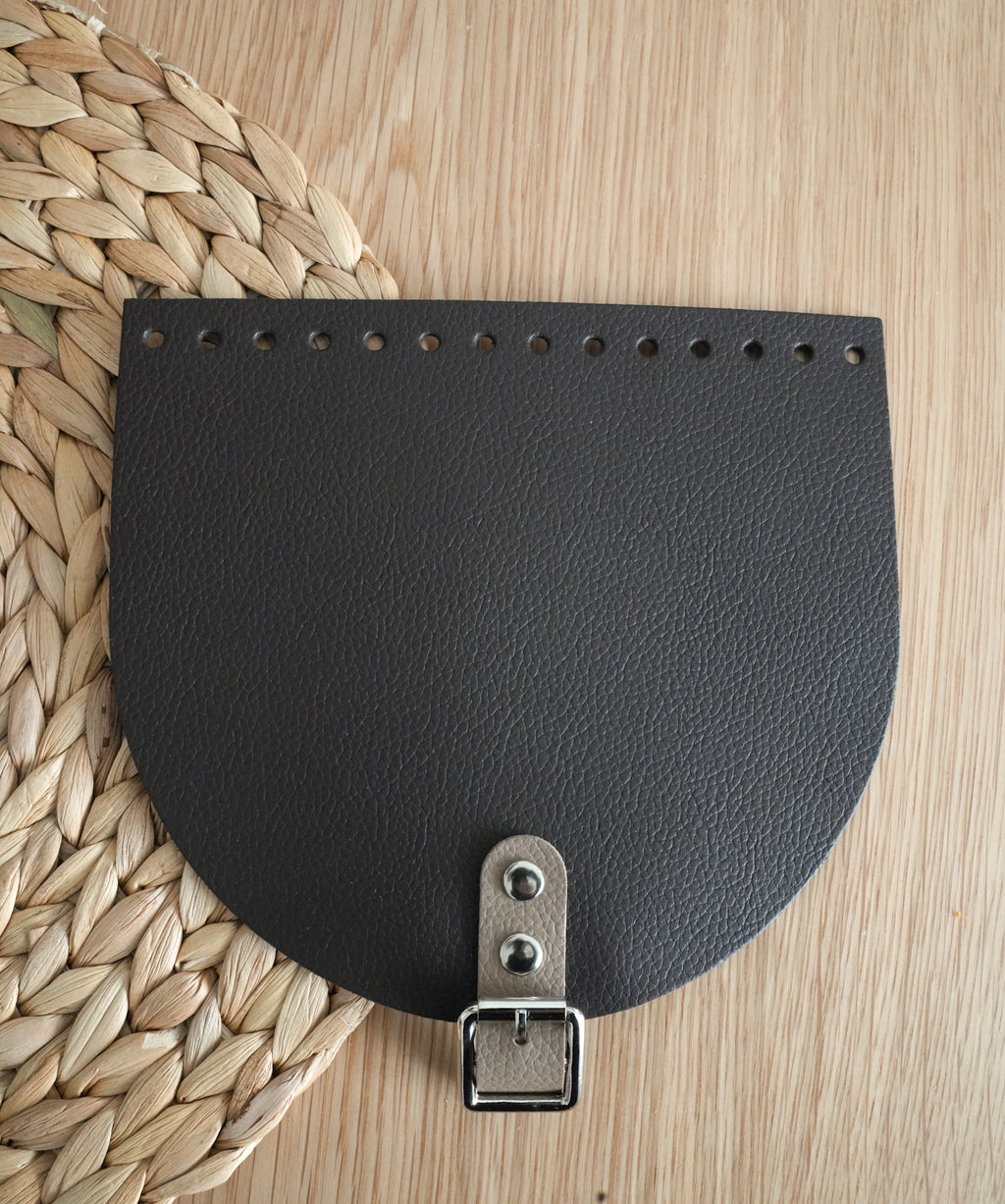 Dark Brown Leather Bag Flap with Silver Hardware