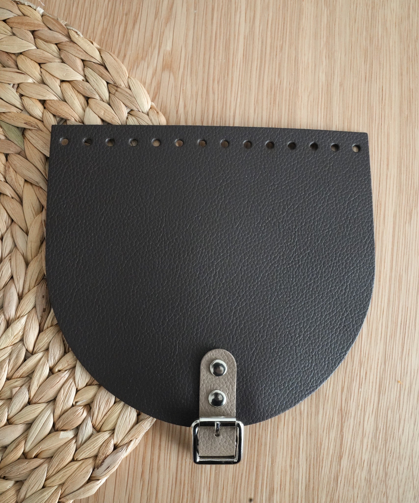 Dark Brown Leather Bag Flap with Silver Hardware