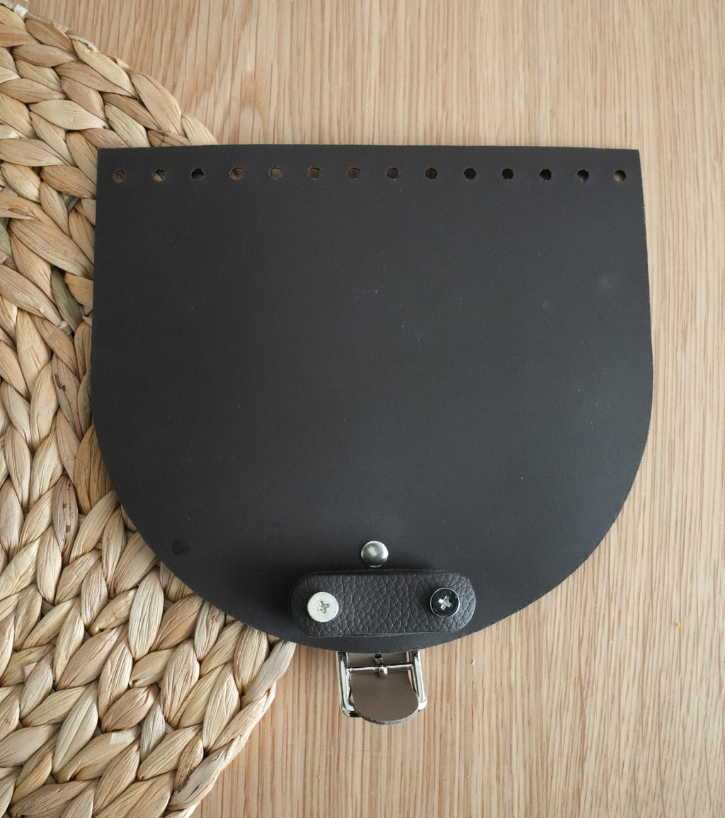 Dark Brown Leather Bag Flap with Silver Hardware