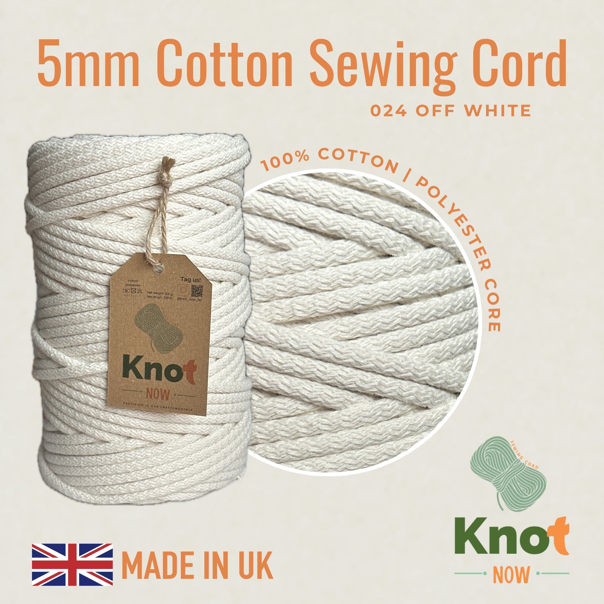 5mm Off-White Cotton Sewing Cord