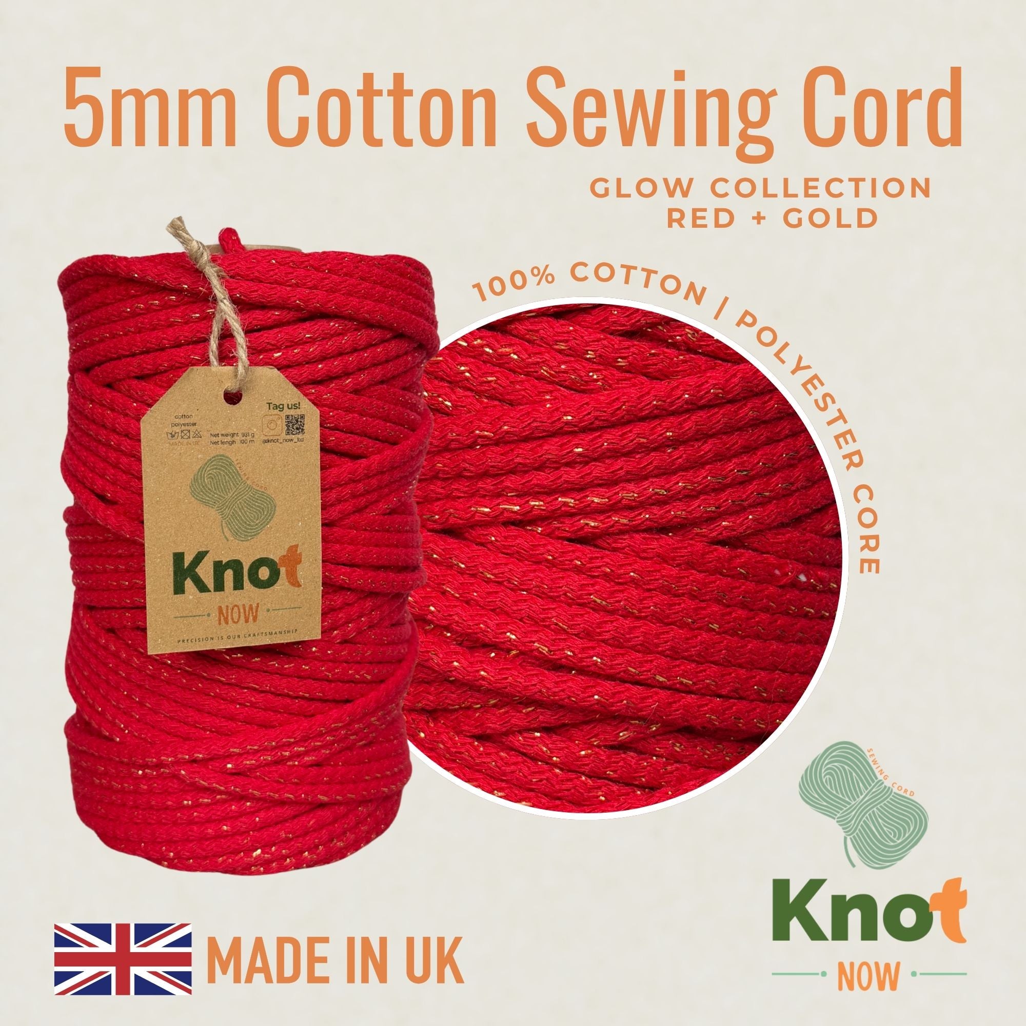 Red / Gold Cotton Sewing Cord Glow Collection – Knot Now