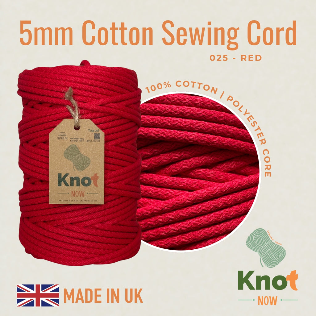 Red 5mm cord for handmade accessories and home décor, 100m Red sewing cord