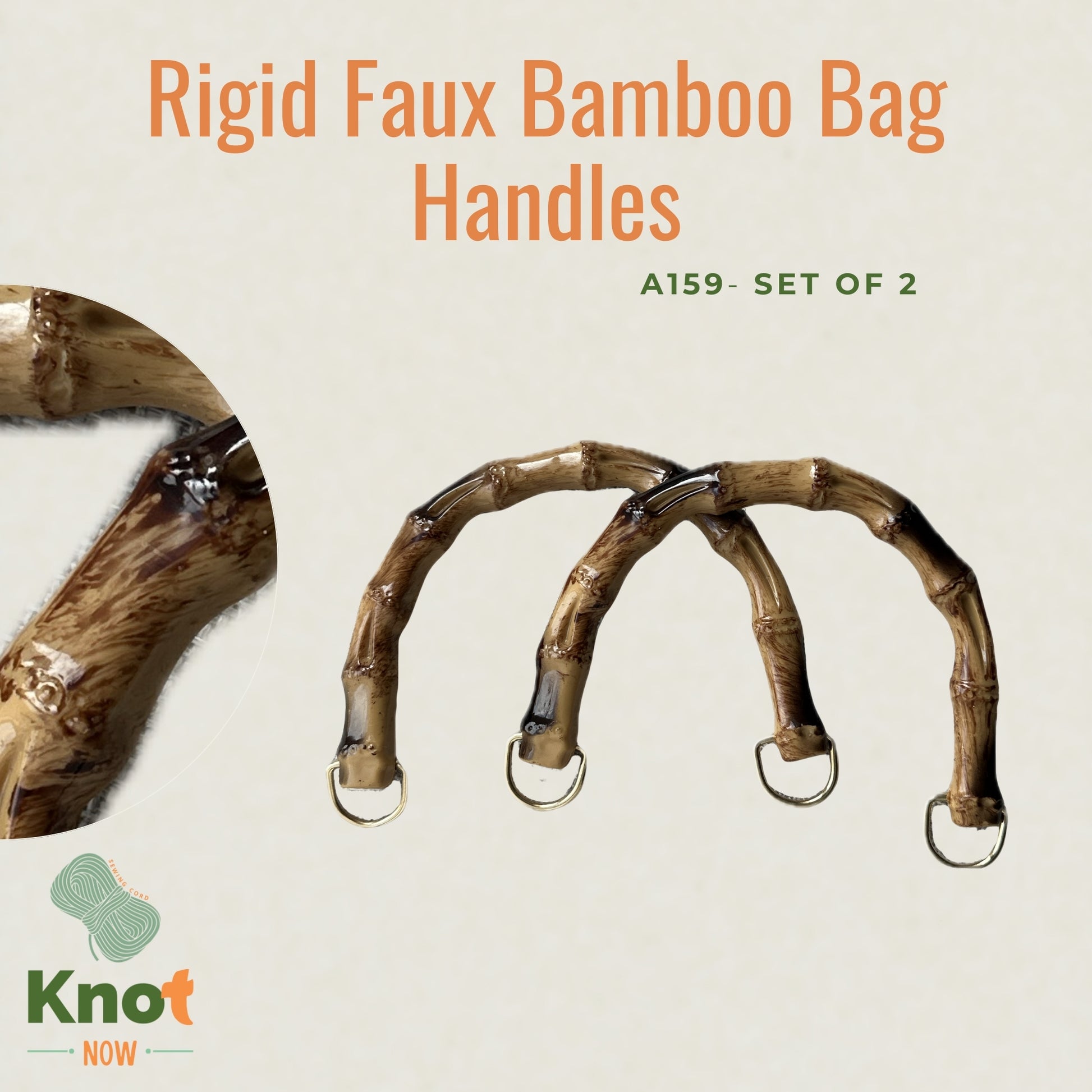 Set of 2 Rigid Faux Bamboo Bag Handles – Gold Finish