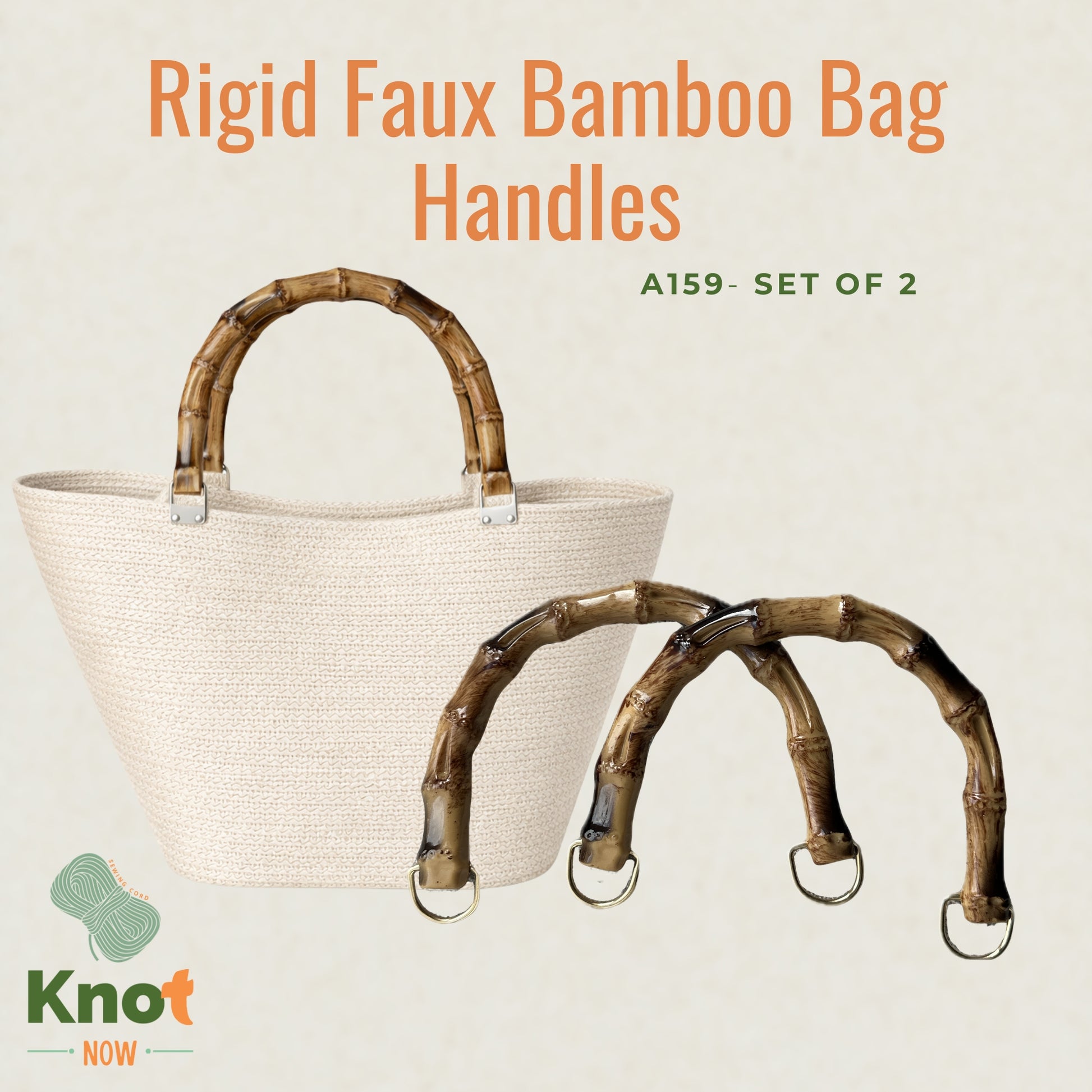 Set of 2 Rigid Faux Bamboo Bag Handles – Gold Finish