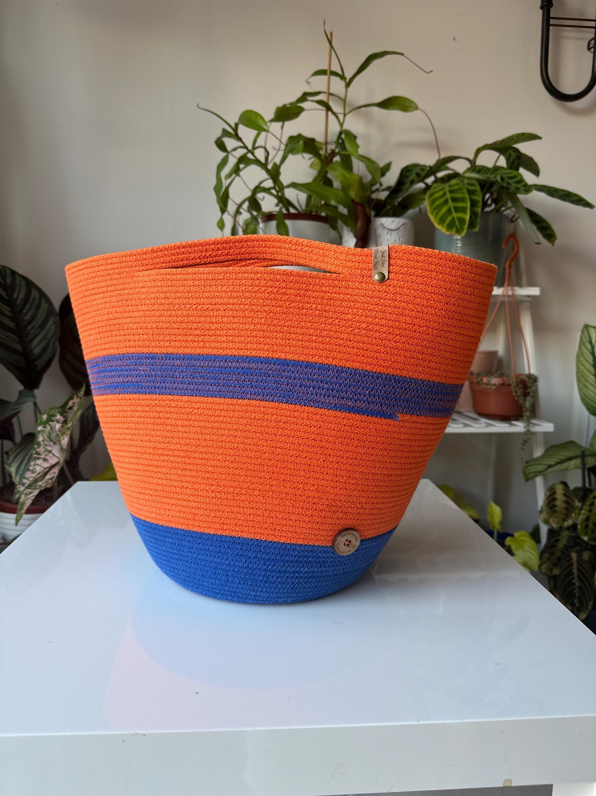 Capri Paradise Blue Handmade Zigzag Cotton Cord Bag: Shopper Tote, UK Made