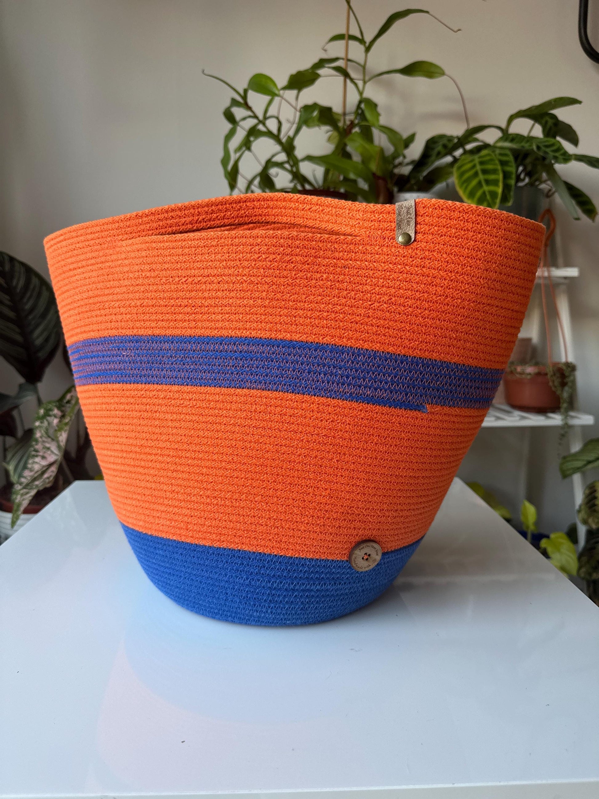 Capri Paradise Blue Handmade Zigzag Cotton Cord Bag: Shopper Tote, UK Made