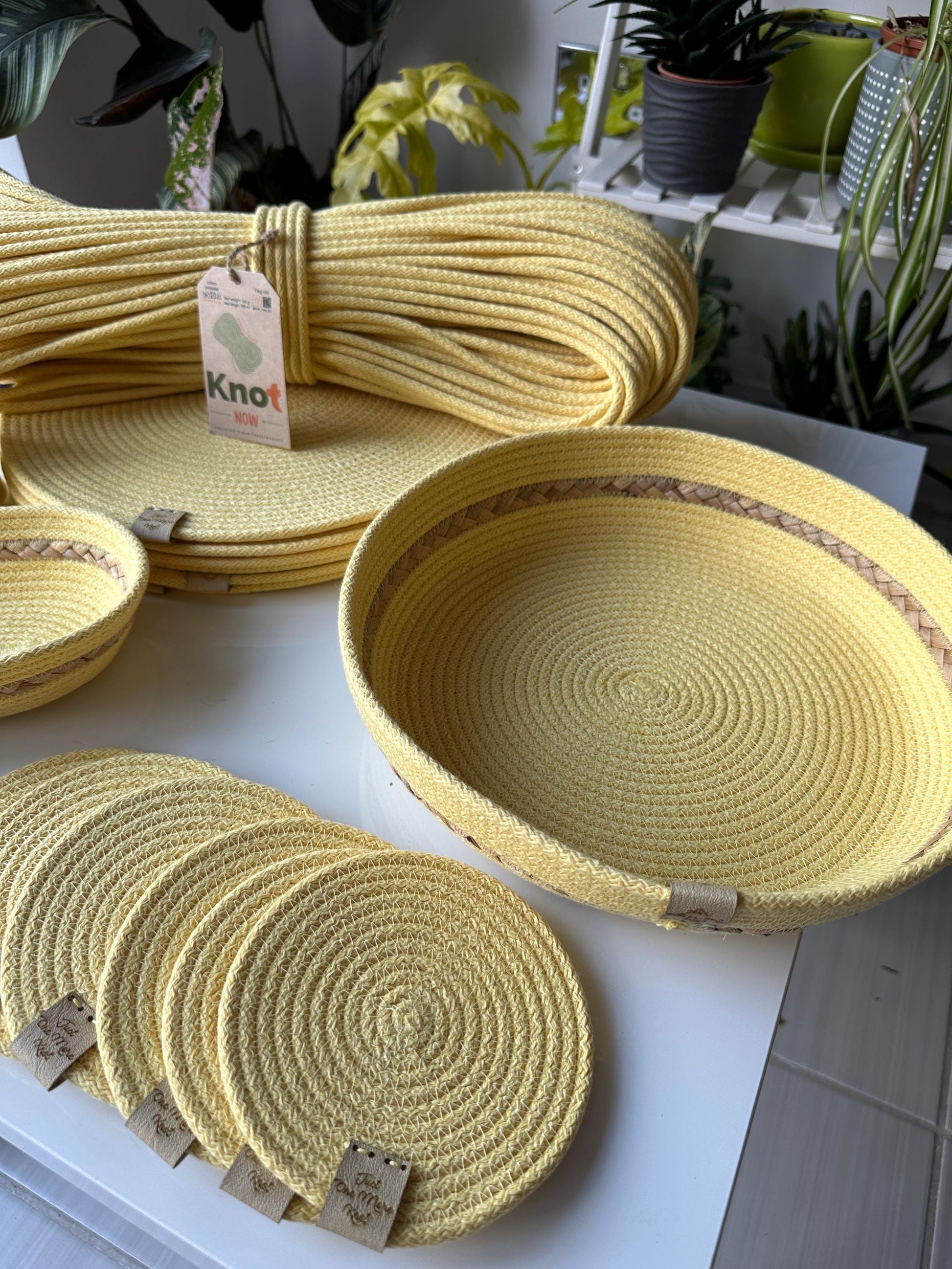 Yellow Natural Table Set – Placemats, Coasters, Cutlery & Fruit Baskets