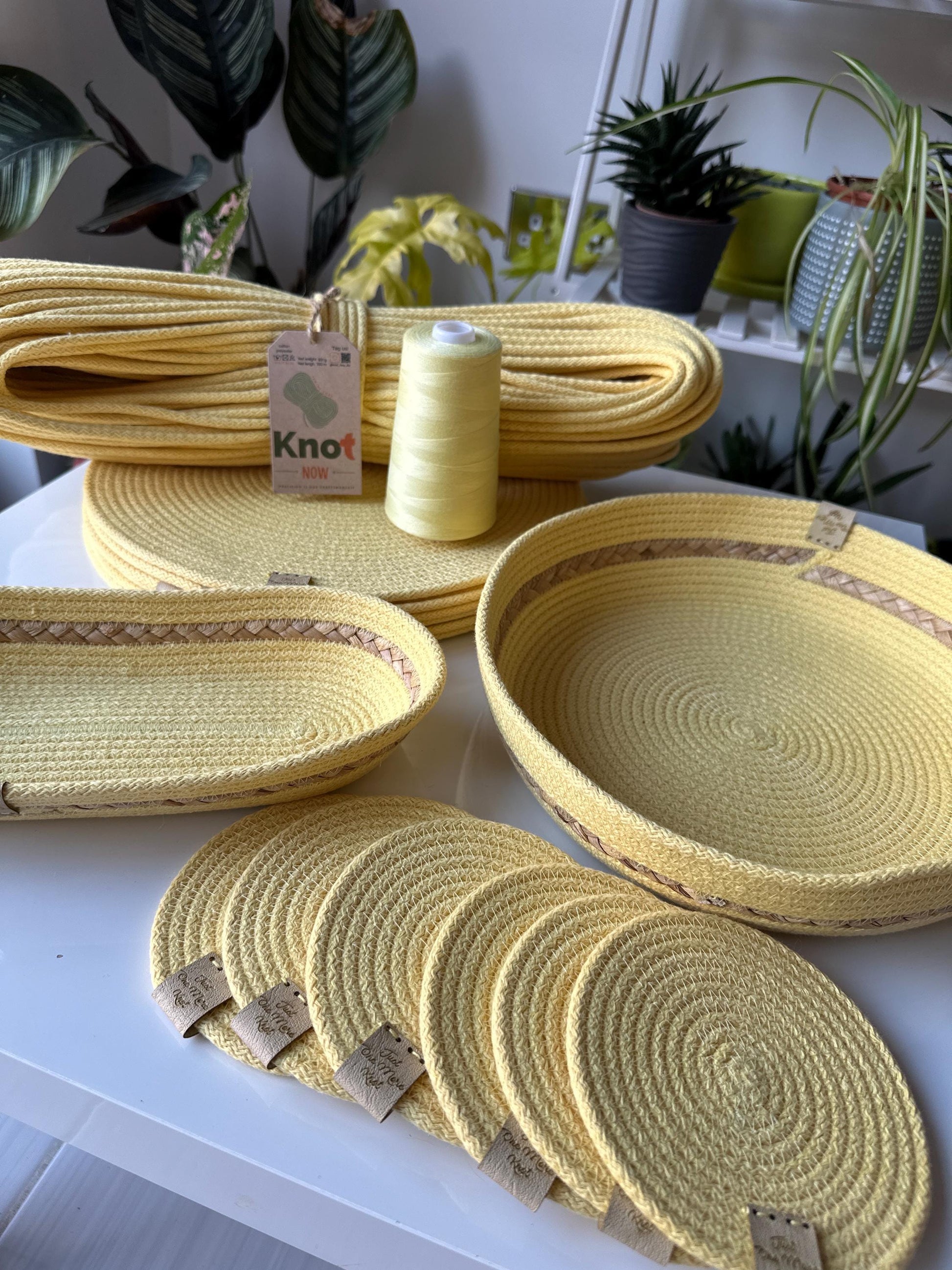 Yellow Natural Table Set – Placemats, Coasters, Cutlery & Fruit Baskets